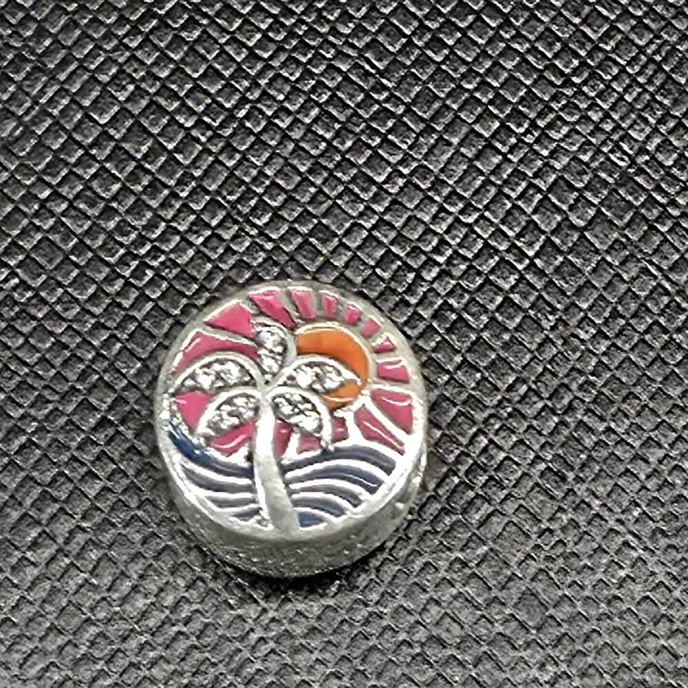 Pandora Retired Sterling Silver Tropical Sunset Palm Tree Charm 792116ENMX